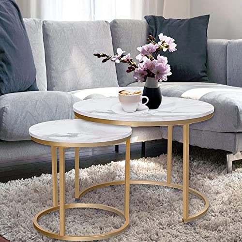 HEYZOEY Round Coffee Tables, Set of 2 (White)