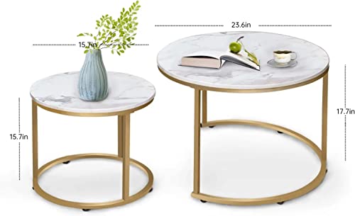 HEYZOEY Round Coffee Tables, Set of 2 (White)
