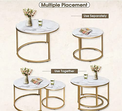 HEYZOEY Round Coffee Tables, Set of 2 (White)