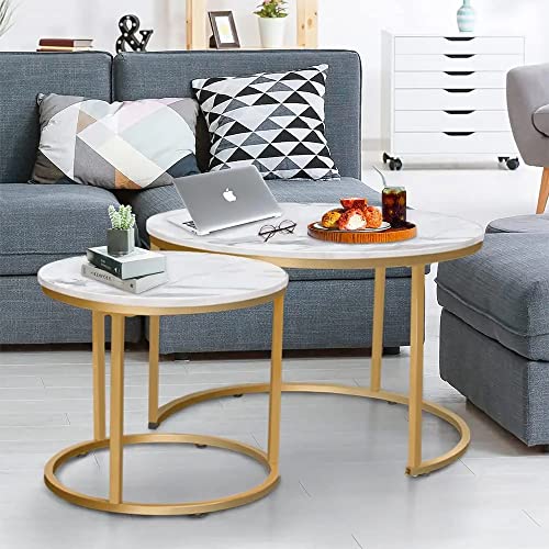 HEYZOEY Round Coffee Tables, Set of 2 (White)