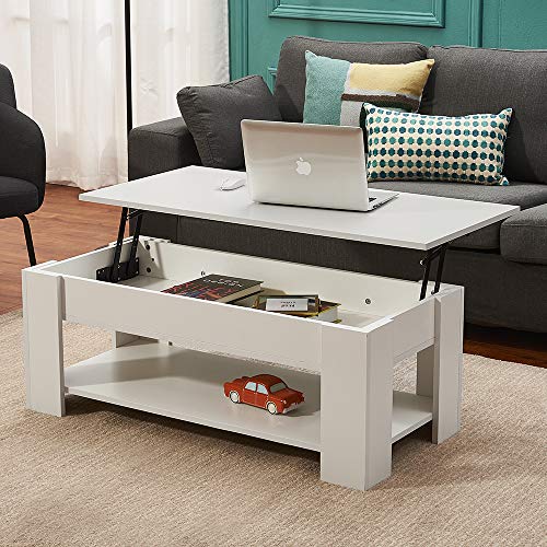Modern White Lift Top Coffee Table with Hidden Storage