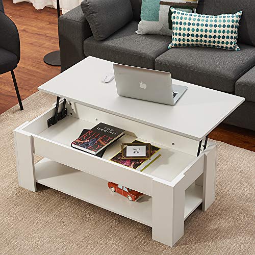 Modern White Lift Top Coffee Table with Hidden Storage