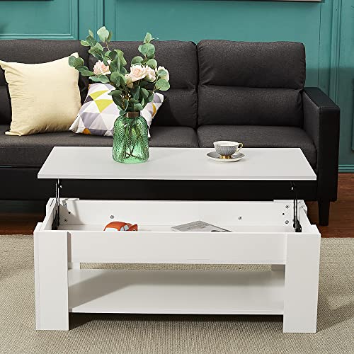 Modern White Lift Top Coffee Table with Hidden Storage