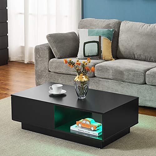 Panana Wooden Coffee Table with LED Lighting Storage