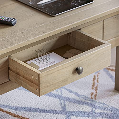 Rustic Oak Wood Coffee Table with Drawer, Natural Finish
