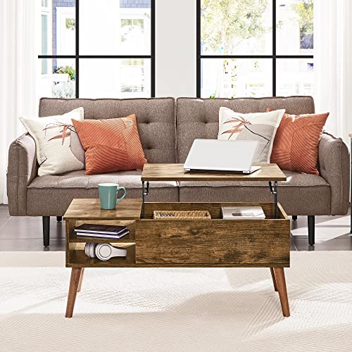 Yaheetech Industrial Lift Top Coffee Table - Rustic Brown