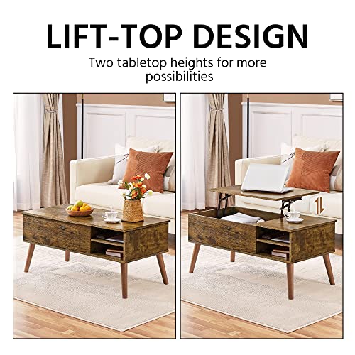 Yaheetech Industrial Lift Top Coffee Table - Rustic Brown