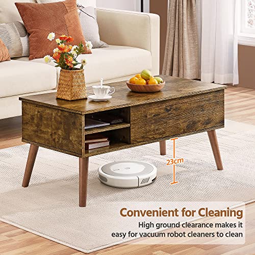 Yaheetech Industrial Lift Top Coffee Table - Rustic Brown