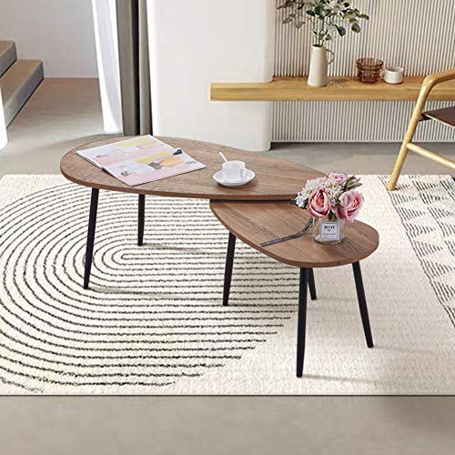 Modern Triangle Coffee Table Set with Black Metal Legs