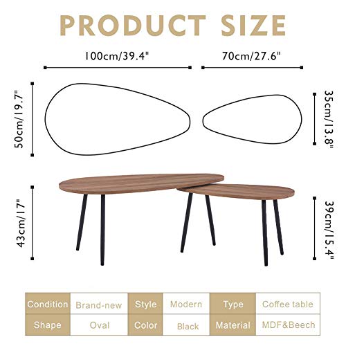 Modern Triangle Coffee Table Set with Black Metal Legs