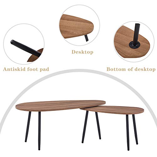 Modern Triangle Coffee Table Set with Black Metal Legs