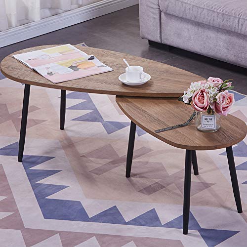 Modern Triangle Coffee Table Set with Black Metal Legs