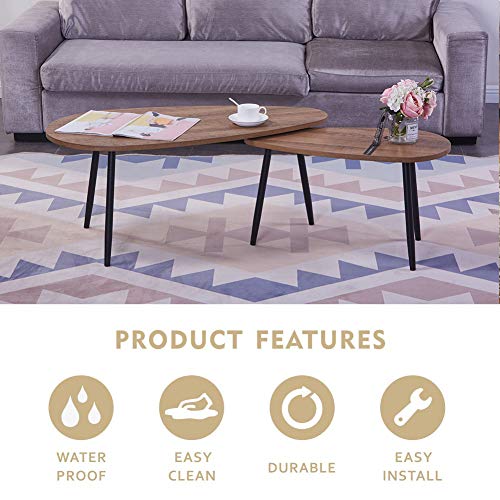 Modern Triangle Coffee Table Set with Black Metal Legs