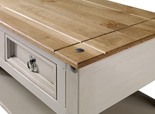 Corona Grey Wax Coffee Table with 2 Drawers & Shelf