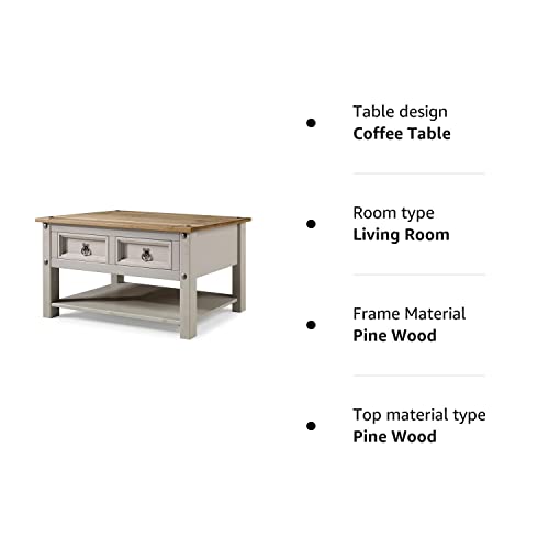 Corona Grey Wax Coffee Table with 2 Drawers & Shelf