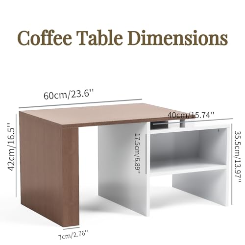 GOLDFAN Industrial Coffee Table Vintage Wooden and Metal Living Room Coffee Table with Storage Shelf Accent Furniture (White and Rustic Brown)