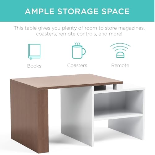 GOLDFAN Industrial Coffee Table Vintage Wooden and Metal Living Room Coffee Table with Storage Shelf Accent Furniture (White and Rustic Brown)