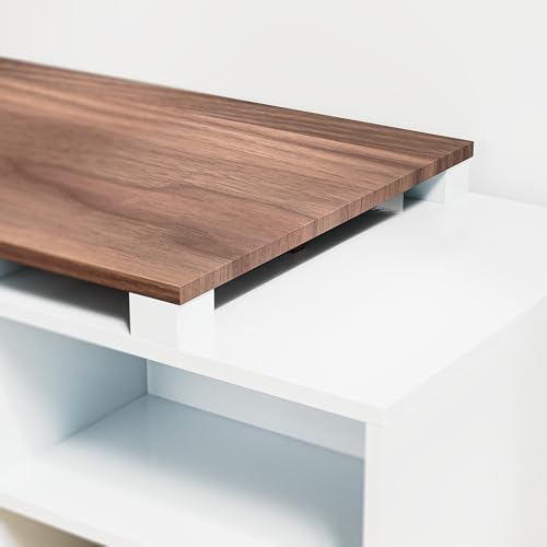 GOLDFAN Industrial Coffee Table Vintage Wooden and Metal Living Room Coffee Table with Storage Shelf Accent Furniture (White and Rustic Brown)