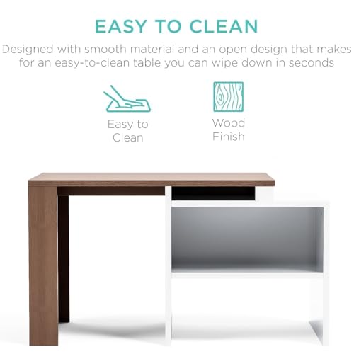 GOLDFAN Industrial Coffee Table Vintage Wooden and Metal Living Room Coffee Table with Storage Shelf Accent Furniture (White and Rustic Brown)