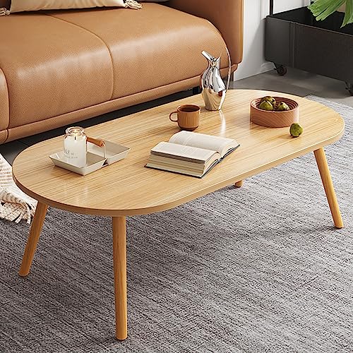 Low Oval Coffee Table,Solid Table Legs, Mid Century Modern Coffee Tables, Centre Table For Living Room, Tea Table, Side Table for Living Room,Small Space, 80x 45 x 40cm (Log color)