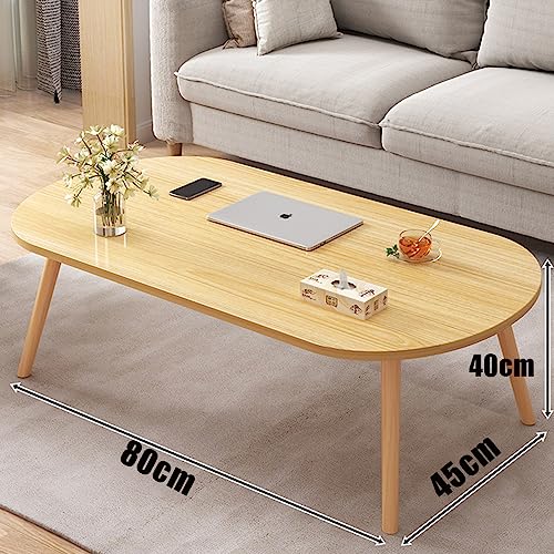 Low Oval Coffee Table,Solid Table Legs, Mid Century Modern Coffee Tables, Centre Table For Living Room, Tea Table, Side Table for Living Room,Small Space, 80x 45 x 40cm (Log color)