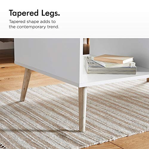 VonHaus White Coffee Table with Storage - Light Oak Effect Tea Table - Living Room Table with Storage Drawer & Open Shelving - Centre Table with Tapered Legs - Low Table for Living Room & Lounge