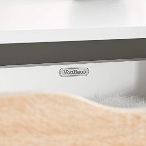 VonHaus White Coffee Table with Storage - Light Oak Effect Tea Table - Living Room Table with Storage Drawer & Open Shelving - Centre Table with Tapered Legs - Low Table for Living Room & Lounge