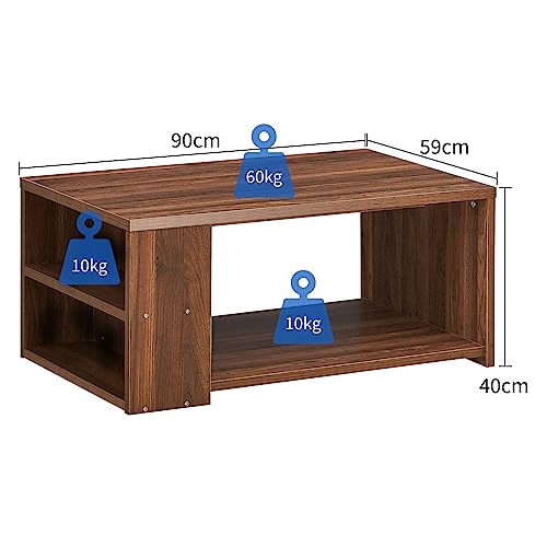 COSTWAY Coffee Table, Wooden Cocktail Center Table with Storage Shelf and 2 Side Compartments, Rectangle Accent Sofa Side Tea Table for Living Room, Bedroom and Office (Walnut)