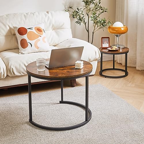IBUYKE Round Nesting Table, Removable Set of 2 Coffee Tables, Stacking Sofa Side Table End Table, for Living Room, Bedroom, Office, Balcony, Apartment, Rustic Brown TMJ062H