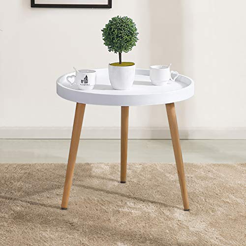 OFCASA Round Coffee Table Small White Side Table with Wood Legs Modern Design End Table for Lounge Office Restaurant Hotel