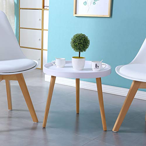 OFCASA Round Coffee Table Small White Side Table with Wood Legs Modern Design End Table for Lounge Office Restaurant Hotel