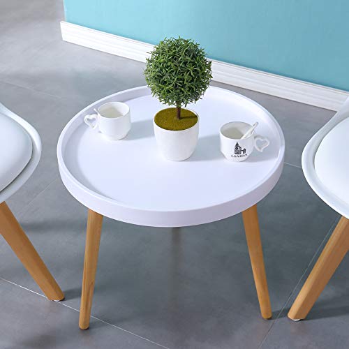OFCASA Round Coffee Table Small White Side Table with Wood Legs Modern Design End Table for Lounge Office Restaurant Hotel