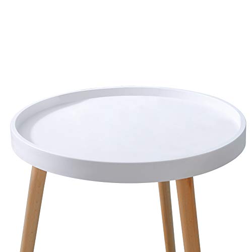 OFCASA Round Coffee Table Small White Side Table with Wood Legs Modern Design End Table for Lounge Office Restaurant Hotel