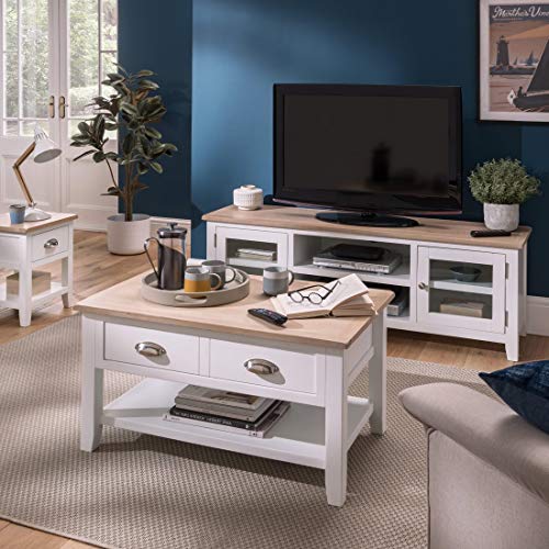 Nebraska Painted White Oak Coffee Table with Drawers | 1 Drawer Storage Table