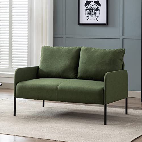 Wahson 2 Seater Sofa Modern Compact Loveseat Couch Thick Padding Armchair Sofa, Linen Small Sofa Couch for Bedroom/Office, Green