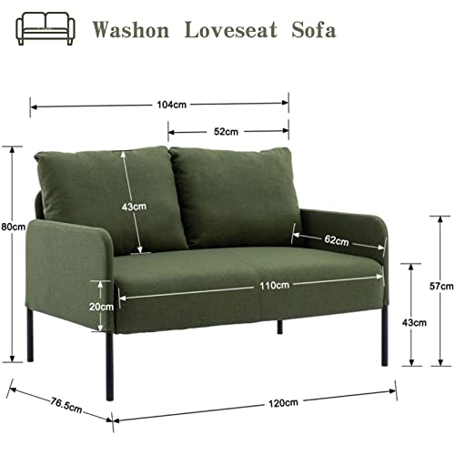 Wahson 2 Seater Sofa Modern Compact Loveseat Couch Thick Padding Armchair Sofa, Linen Small Sofa Couch for Bedroom/Office, Green