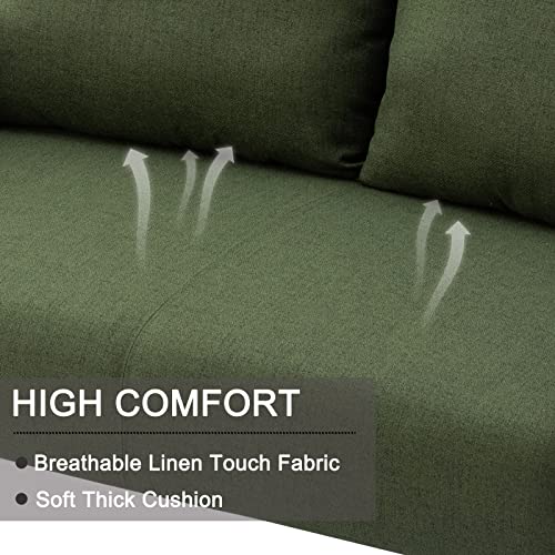 Wahson 2 Seater Sofa Modern Compact Loveseat Couch Thick Padding Armchair Sofa, Linen Small Sofa Couch for Bedroom/Office, Green