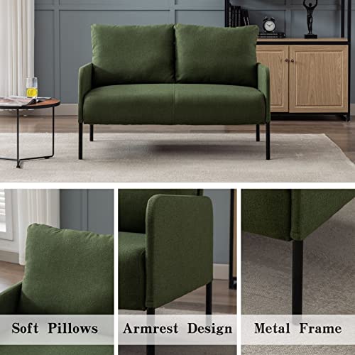 Wahson 2 Seater Sofa Modern Compact Loveseat Couch Thick Padding Armchair Sofa, Linen Small Sofa Couch for Bedroom/Office, Green