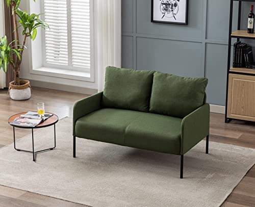 Wahson 2 Seater Sofa Modern Compact Loveseat Couch Thick Padding Armchair Sofa, Linen Small Sofa Couch for Bedroom/Office, Green