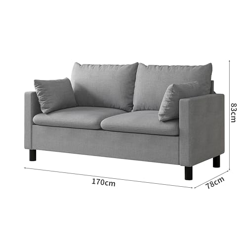 mcc direct 2 Seater Sofa, Linen Fabric Loveseat Sofa, Couch Settee with Armrests, Wood Legs for Living Room, Office, Bedroom - Laura (Grey)