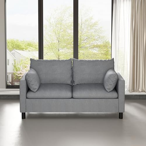 mcc direct 2 Seater Sofa, Linen Fabric Loveseat Sofa, Couch Settee with Armrests, Wood Legs for Living Room, Office, Bedroom - Laura (Grey)