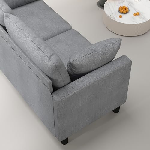 mcc direct 2 Seater Sofa, Linen Fabric Loveseat Sofa, Couch Settee with Armrests, Wood Legs for Living Room, Office, Bedroom - Laura (Grey)