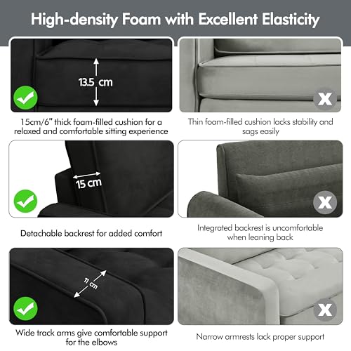 Yaheetech 2 Seater Velvet Fabric Futon Sofa Modern Tufted Loveseat Couch Settee with Gold Metal Legs for Small Space Condos/Office/Bedroom Black