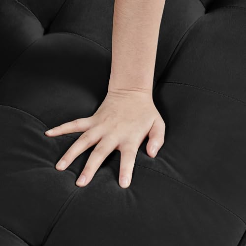 Yaheetech 2 Seater Velvet Fabric Futon Sofa Modern Tufted Loveseat Couch Settee with Gold Metal Legs for Small Space Condos/Office/Bedroom Black
