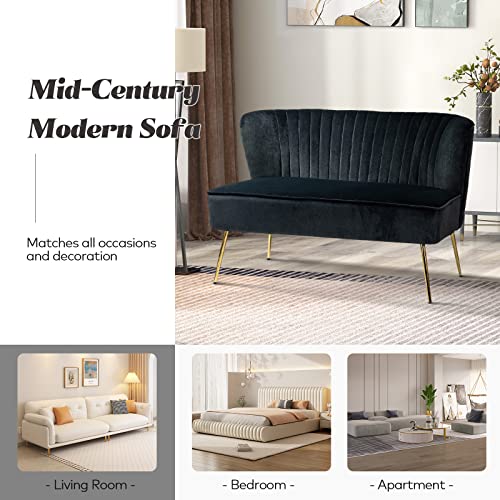 FABRICATION HAUS Velvet 2 Seater Sofa Upholstered Loveseat Couch with Metal Legs Armless Backrest for Living Room Bedroom Lounge, Black
