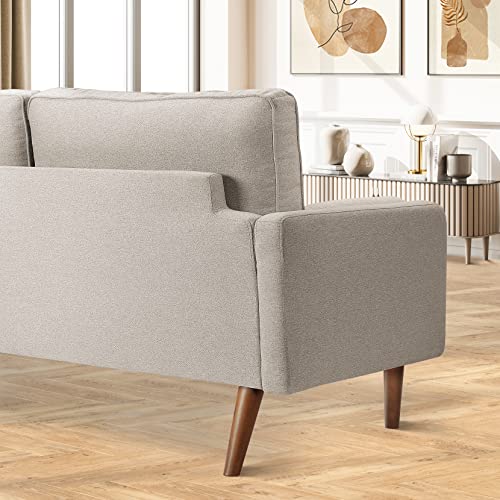 Vesgantti 2 Seater Sofa, Fabric Beige Loveseat Sofa, Mid Century Modern Small Couch for Living Room, Button Tufted Seat Cushion, Square Armrest, 2 Bolster Pillows, Fit for Small Space/Bedroom/Office