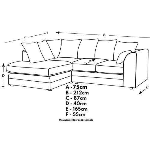 New Luxor Fabric Corner Sofa Grey | Soft Jumbo Cord 3-4 Seater Corner Sofa (Grey, Right Hand Facing)