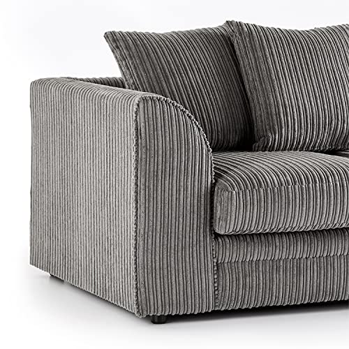New Luxor Fabric Corner Sofa Grey | Soft Jumbo Cord 3-4 Seater Corner Sofa (Grey, Right Hand Facing)