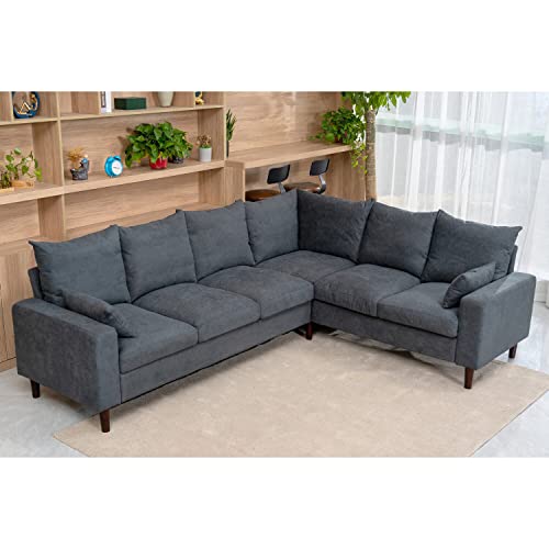 Panana Modern Upholstered L-Shape Sectional Sofa, 2 Seater + 3 Seater Corner Couch for Living Room ，Grey
