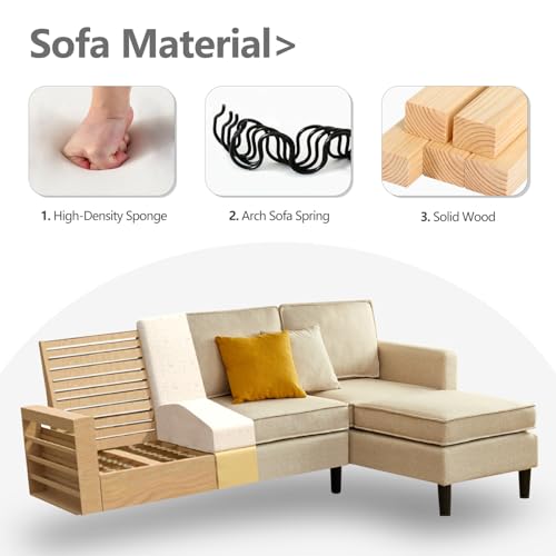 Maxfurhawa Convertible Sectional Sofa, L Shaped Couch with Reversible Chaise, 208cm Sofa Bed, Modern Linen Fabric Sectional Couches for Apartment, Dorm, Bonus Room (Linen - Beige)